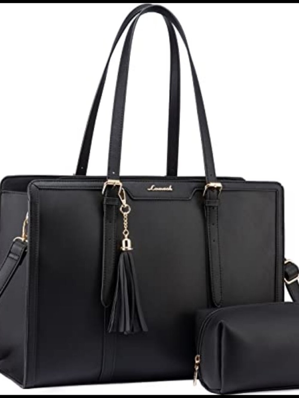 LOVEVOOK Lightweight PU Laptop Tote Bag 15.6 inch with Clutch Purse